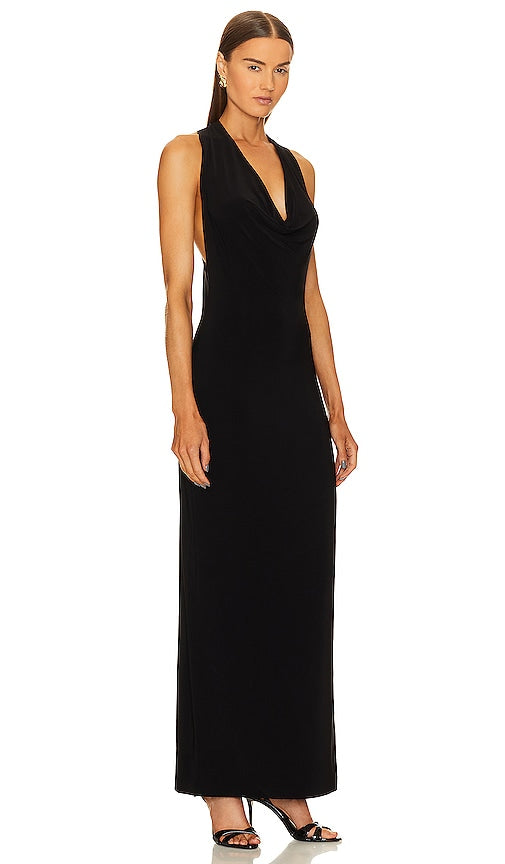 Norma Kamali Halter Neeta Side Slit Gown in Black