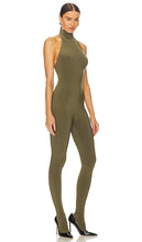 Norma Kamali Halter Turtle Catsuit With Footsie in Olive