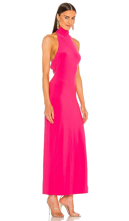 Norma Kamali Halter Turtle Gown in Fuchsia