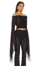 Norma Kamali Handkerchief Sleeve Peasant Cropped Top in Black