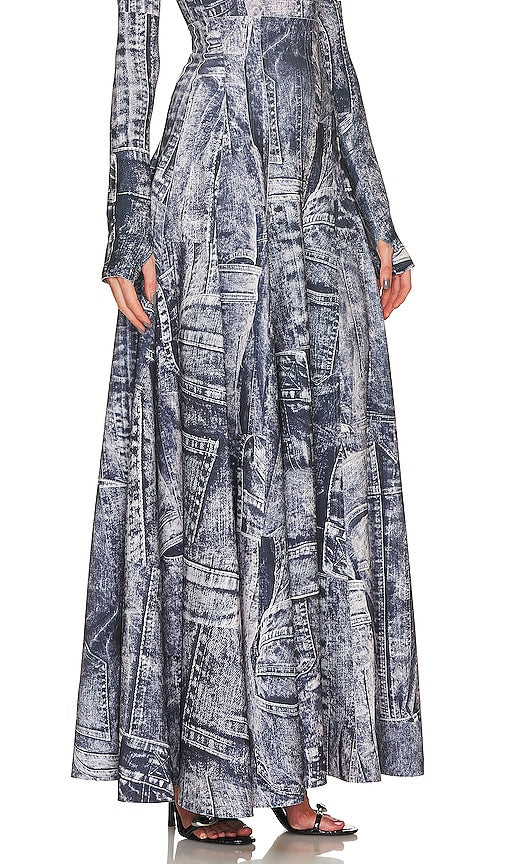Norma Kamali Long Grace Skirt in Denim-Dark