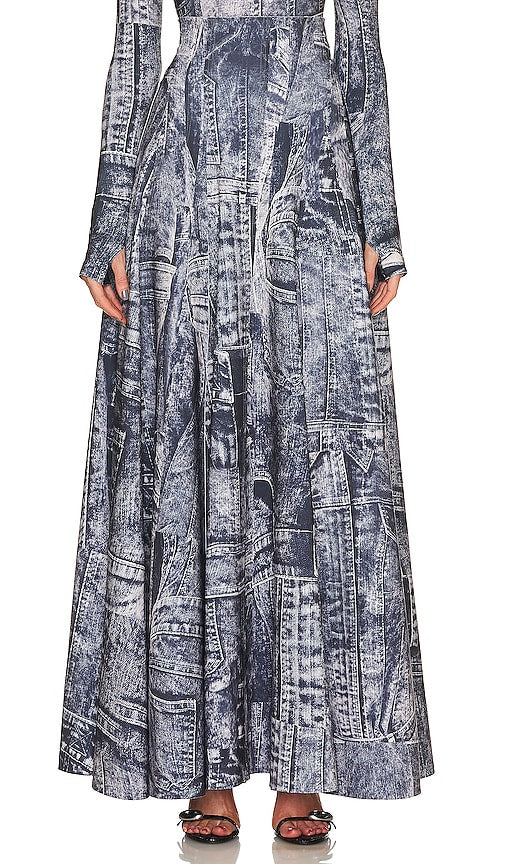 Norma Kamali Long Grace Skirt in Denim-Dark - Jupe longue Grace Norma Kamali en Denim-Foncé - Norma Kamali 深色牛仔布优雅长裙 - Langer Grace-Rock von Norma Kamali in Denim-Dunkel - Norma Kamali 롱 그레이스 스커트 - Gonna lunga Grace Norma Kamali in denim-scuro