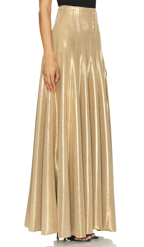 Norma Kamali Long Grace Skirt in Metallic Gold