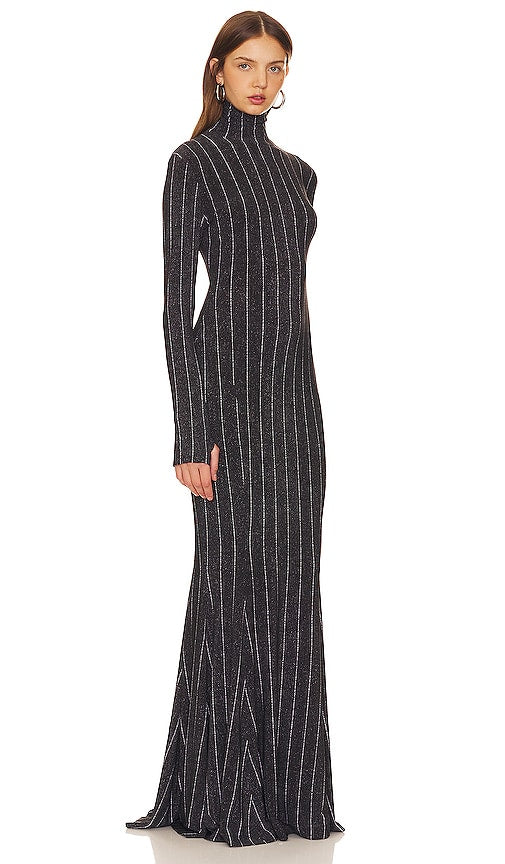 Norma Kamali Long Sleeve Turtle Fishtail Gown in Black