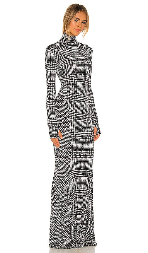 Norma Kamali Long Sleeve Turtle Fishtail Gown in Black & White