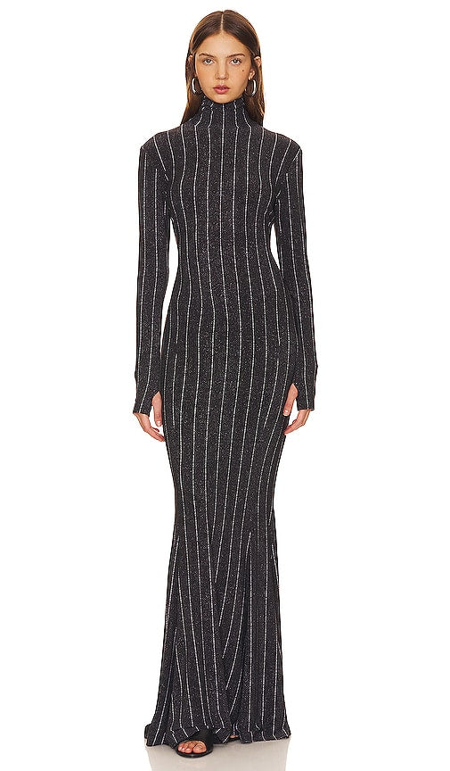 Norma Kamali Long Sleeve Turtle Fishtail Gown in Black
