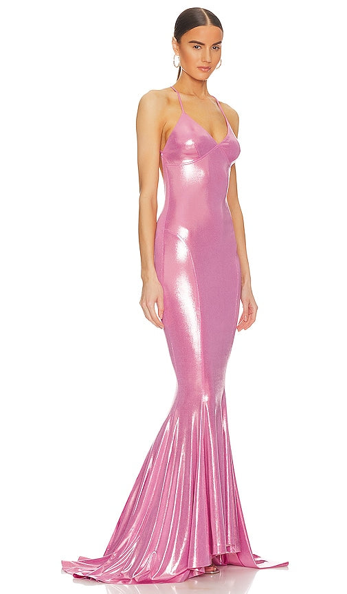 Norma Kamali Mermaid Fishtail Gown in Pink