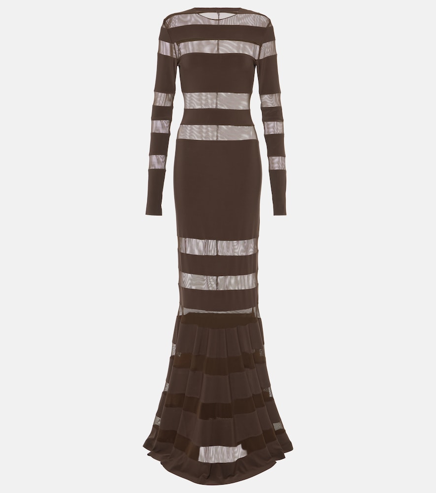 Norma Kamali Mesh-panelled gown. Norma Kamali 网布拼接礼服