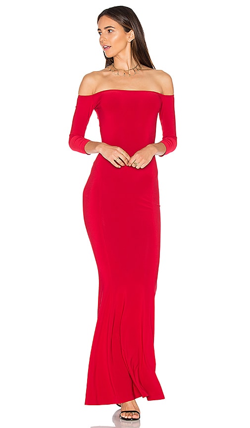 Norma Kamali Off The Shoulder Fishtail Gown in Red