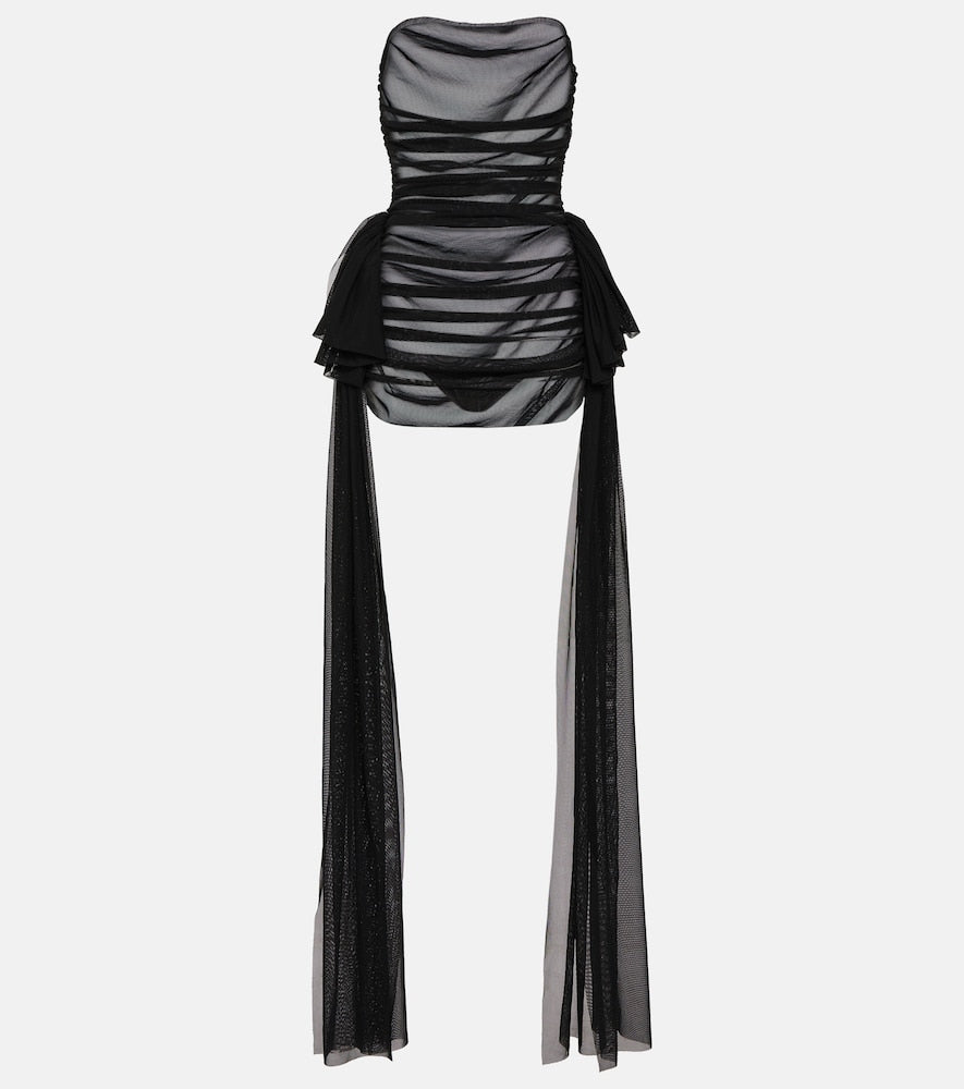 Norma Kamali Ruffled sheer mesh minidress. Norma Kamali 荷叶边透明网布迷你连衣裙