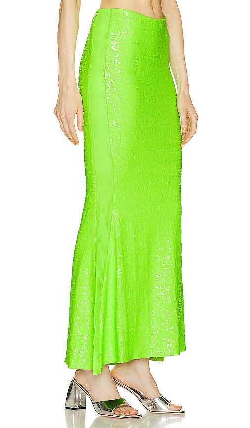 Norma Kamali Sequin Obie Skirt in Green