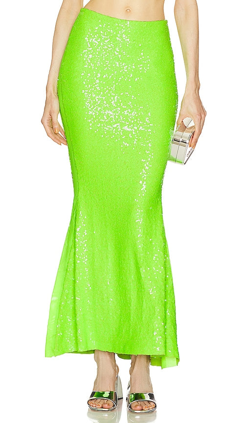 Norma Kamali Sequin Obie Skirt in Green - Jupe Obie à sequins Norma Kamali en vert - Norma Kamali 绿色亮片 Obie 半身裙 - Norma Kamali Pailletten-Obie-Rock in Grün - Norma Kamali 스팽글 오비 스커트 - Gonna Obie con paillettes Norma Kamali in verde