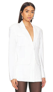 Norma Kamali Single Breasted Cargo Jacket in White