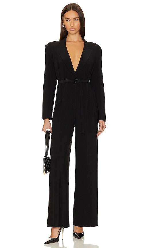 Norma Kamali Single Breasted Straight Leg Jumpsuit in Black - Norma Kamali - Combinaison droite à simple boutonnage en noir - Norma Kamali 黑色单排扣直筒连身裤 - Norma Kamali Einreihiger Overall mit geradem Bein in Schwarz - Norma Kamali 싱글 브레스티드 스트레이트 레그 점프수트 (블랙 색상) - Tuta Norma Kamali monopetto a gamba dritta in nero