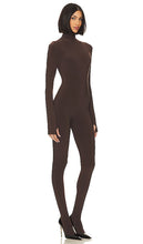 Norma Kamali Slim Fit Turtle Catsuit With Footsie in Chocolate