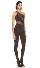 Norma Kamali Snake Mesh Catsuit With Footsie in Chocolate