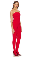 Norma Kamali Strapless Catsuit With Footsie in Red