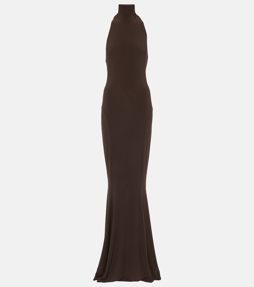 Norma Kamali Turtleneck jersey gown. Norma Kamali 高领平纹针织礼服