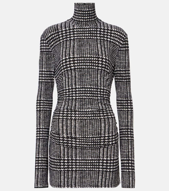 Norma Kamali Turtleneck plaid minidress