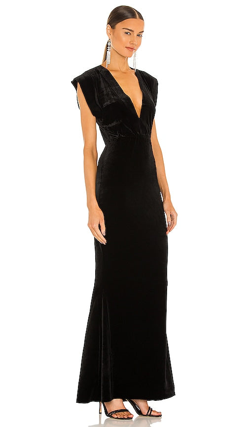 Norma Kamali V Neck Rectangle Gown in Black