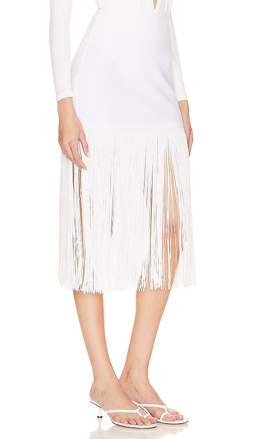 Norma Kamali x REVOLVE Fringe Mini Skirt in White