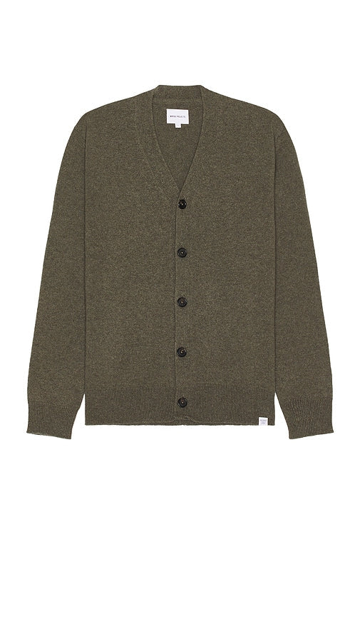 Norse Projects Adam Merino Lambswool Cardigan in Green