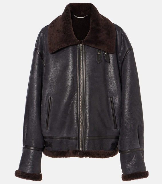 Nour Hammour Portia shearling-trimmed leather jacket