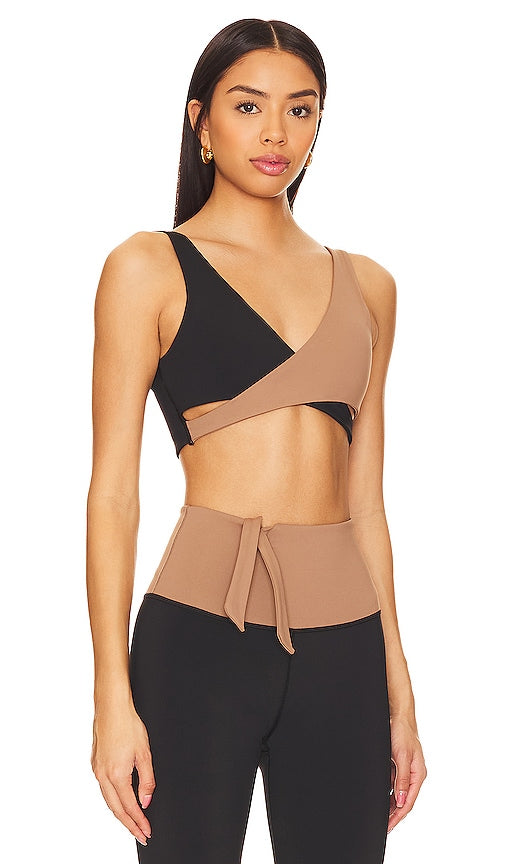 Nubyen Alicante V Neck Wrap Sports Bra in Brown