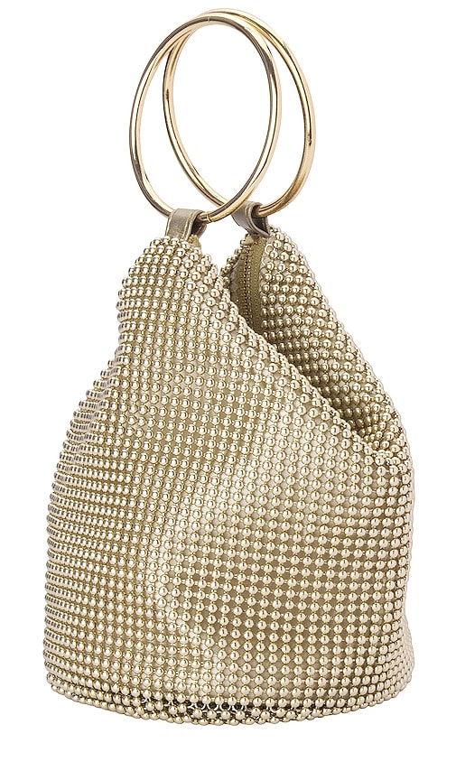olga berg Bianca Ball Mesh Handle Bag in Metallic Gold
