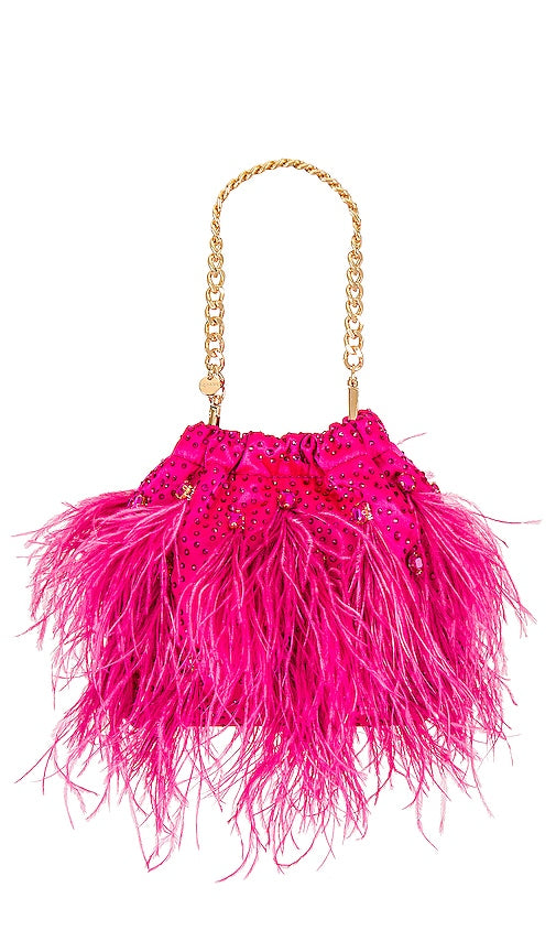olga berg Livvy Feather Pouch in Fuchsia