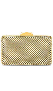 olga berg Natasha Ball Mesh Clutch in Metallic Gold