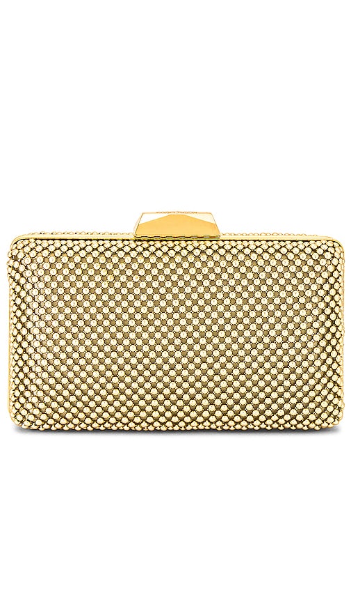 olga berg Natasha Ball Mesh Clutch in Metallic Gold