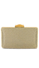 olga berg Natasha Ball Mesh Clutch in Metallic Gold