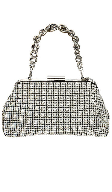 olga berg Jerry Crystal Vintage Clutch in Metallic Silver