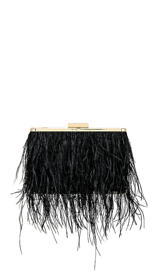 olga berg Estelle Feather Clutch in Black