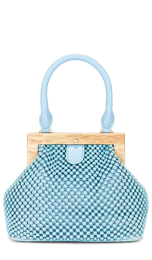olga berg Marlo Ball Mesh Handle Bag in Baby Blue