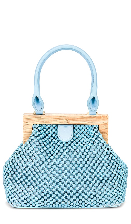 olga berg Marlo Ball Mesh Handle Bag in Baby Blue
