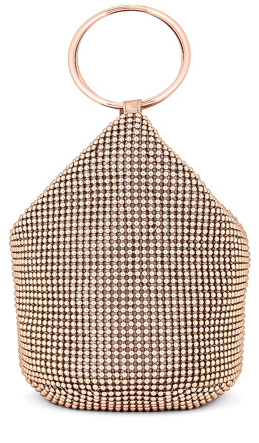 olga berg Bianca Ball Mesh Handle Bag in Rose Gold