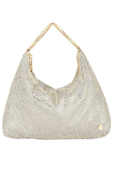 olga berg Shar Mesh Convertible Bag in Metallic Gold