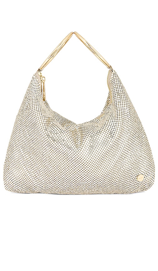 olga berg Shar Mesh Convertible Bag in Metallic Gold