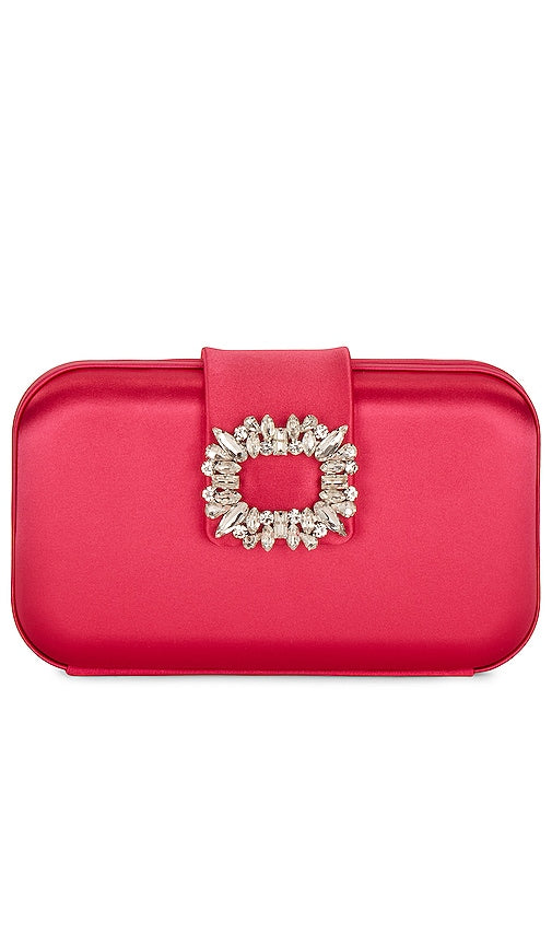 olga berg Emmy Crystal Trim Clutch in Fuchsia