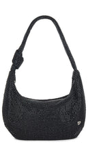 olga berg Jessica Soft Crystal Mesh Croissant Bag in Black