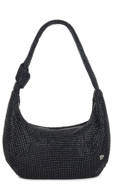 olga berg Jessica Soft Crystal Mesh Croissant Bag in Black