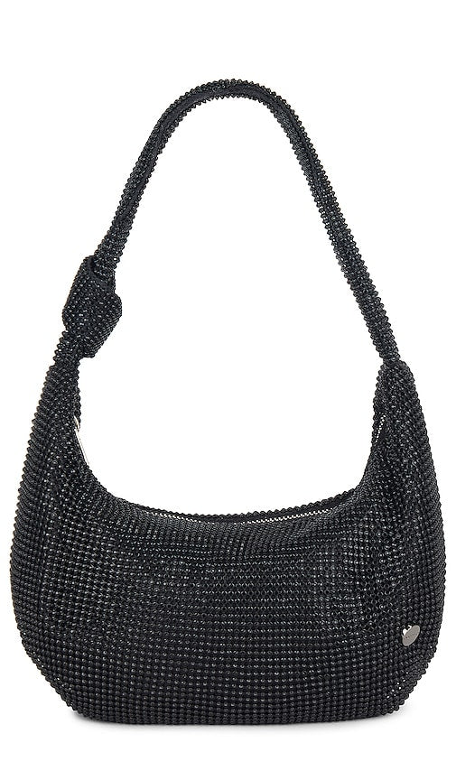 olga berg Jessica Soft Crystal Mesh Croissant Bag in Black