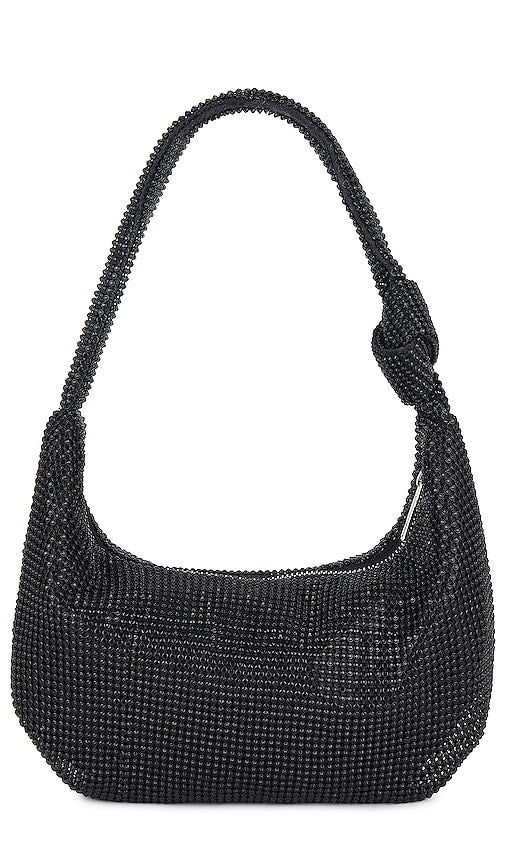 olga berg Jessica Soft Crystal Mesh Croissant Bag in Black