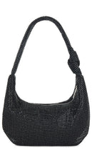 olga berg Jessica Soft Crystal Mesh Croissant Bag in Black