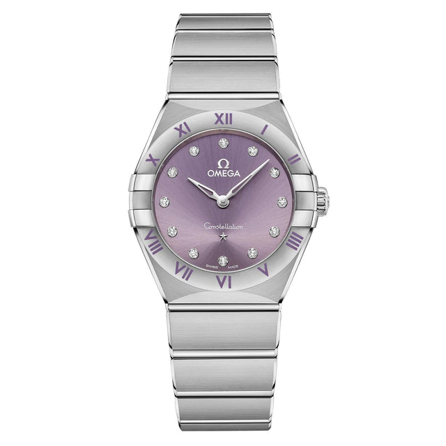 OMEGA Constellation Quartz Stainless Steel Watch | Lavender Diamond Dial | 28mm | O13110286060002