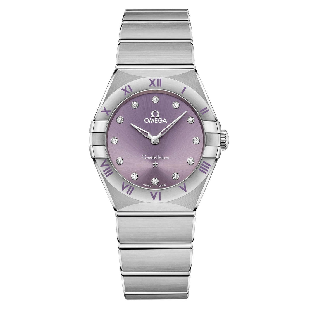 OMEGA Constellation Quartz Stainless Steel Watch | Lavender Diamond Dial | 28mm | O13110286060002