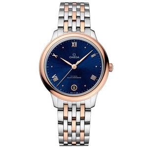 OMEGA De Ville Prestige Co-Axial Master Chronometer Blue Dial Two-Tone Sedna(tm) Gold on Stainless Steel Watch | 34mm | O43410342010001