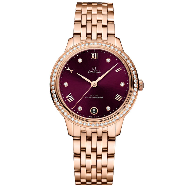 OMEGA De Ville Prestige Co-Axial Master Chronometer Burgundy Diamond Dial Sedna(tm) Gold Watch | 34mm | O43455342061001